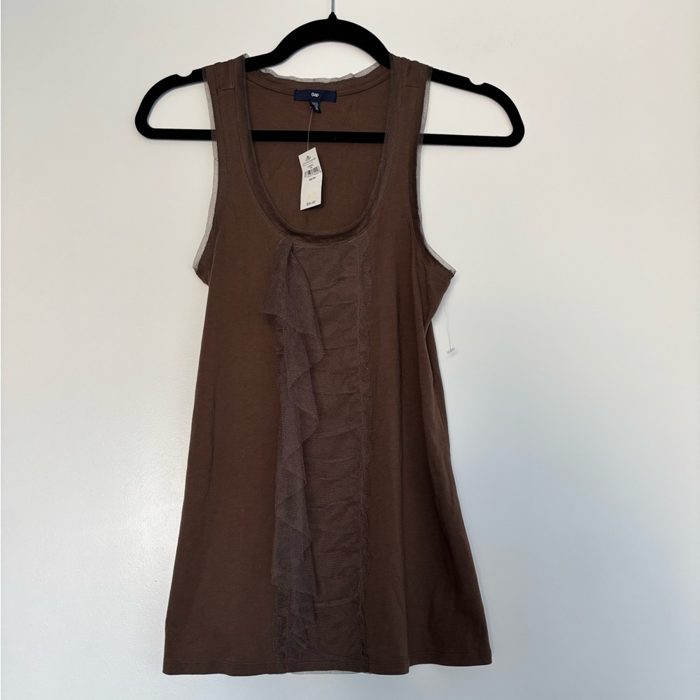 GAP Brown Tank Top with Ruffle Accent in size XS